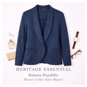 Banana Republic Slim Shawl Collar Knit Blazer Jacket Navy Blue Medium